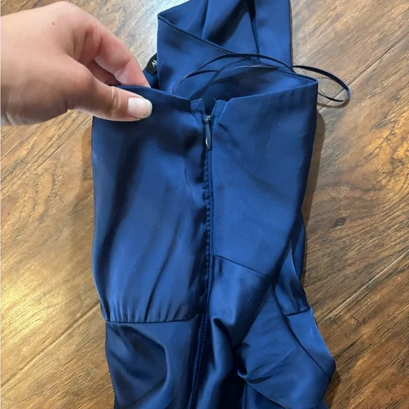 Abercrombie & Fitch One-Shoulder Satin Knotted Midi Dress Royal Blue Size XS - Picture 5 of 6